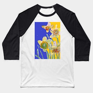 Abstract Yellow Daffodil Watercolor Pattern on Yellow Baseball T-Shirt